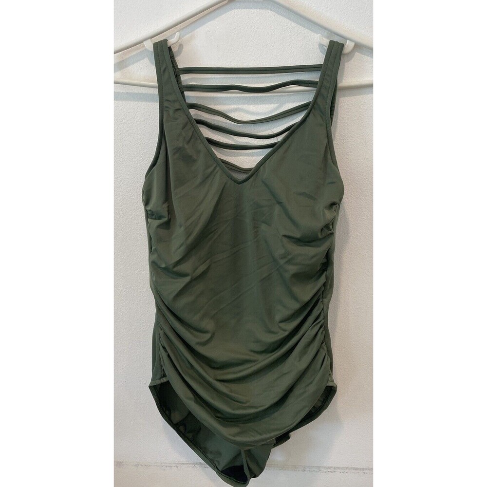 MagicSuit One Piece Swimsuit Sz‎ 14 Olive Green Slimming Ruched Tummy Control